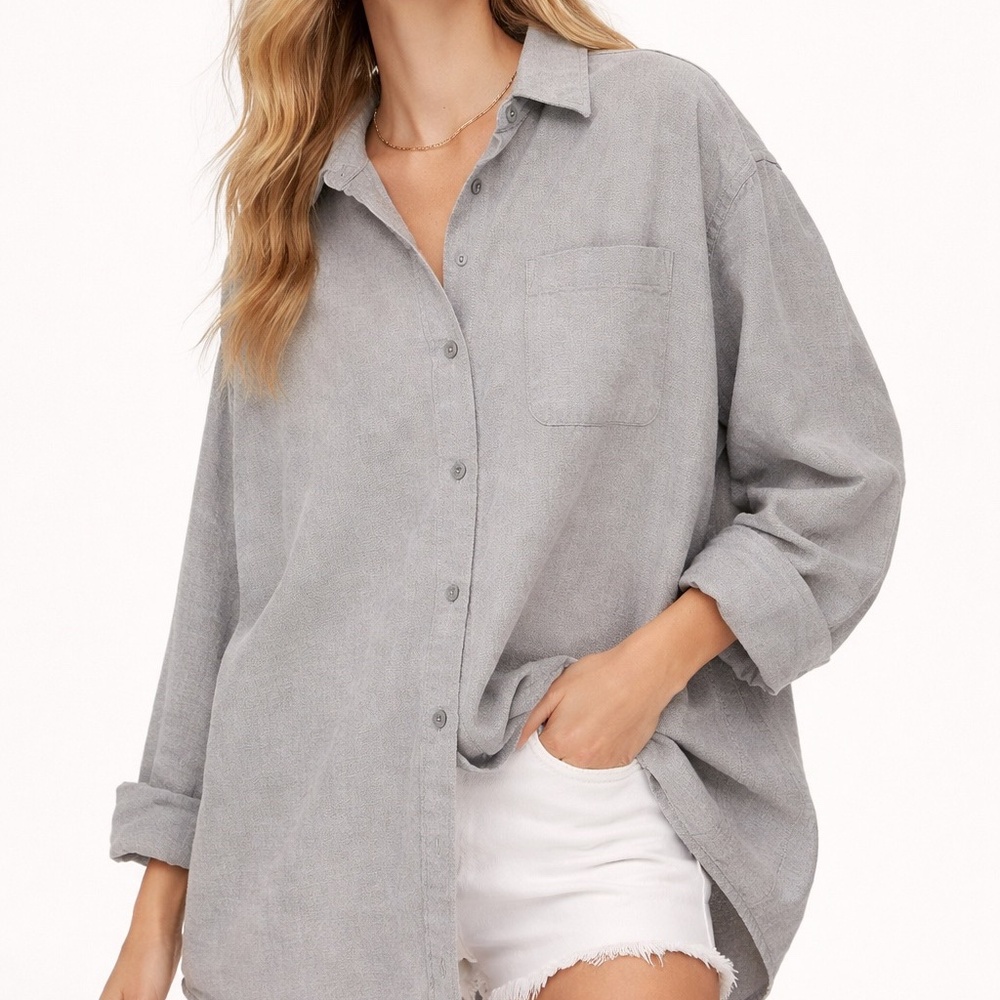 Eddie Bauer L | Boyfriend Fit Oversized Grey Button-Up Shirt